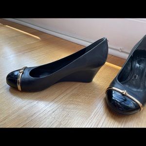 Tory Burch black leather wedges